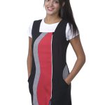 Casaca negra sin mangas combinada con rojo y pata de gallo.