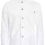 Chaqueta cocina unisex color blanco con botón efecto metal.