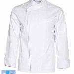Chaqueta cocina hombre cuello estilo oriental cierre clecs blanca.