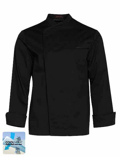 Chaqueta cocina hombre cuello estilo oriental cierre clecs negra.