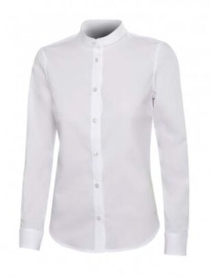 Camisa cuello mao stretch de manga larga para mujer con pinzas de entalle en pecho y espalda