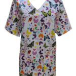 Casaca sanitaria estampada con mariposas, uniforme moderno para enfermería y auxiliar de clínica