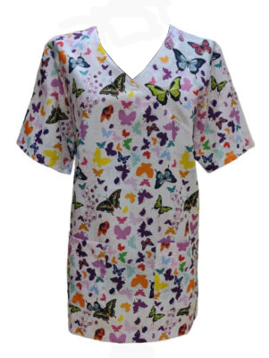 Casaca sanitaria estampada con mariposas, uniforme moderno para enfermería y auxiliar de clínica
