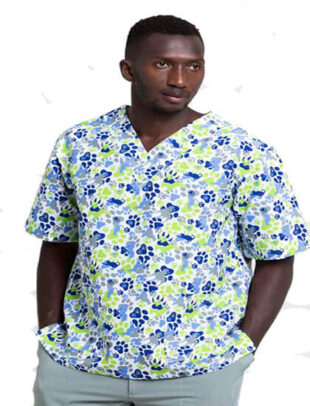 Casaca sanitaria para hombre con estampado floral azul, uniforme sanitario de Tot Bata